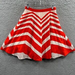 Womens Chevron Stripe Flared Skater Skirt M Retro Indie Festival Statement Twirl